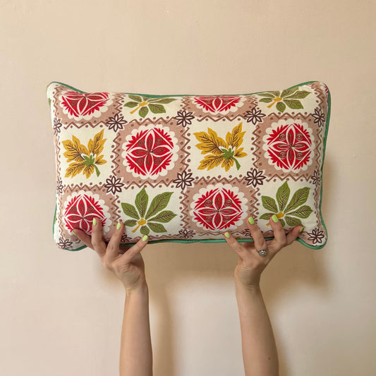 Geometric Leaf Print Cushion