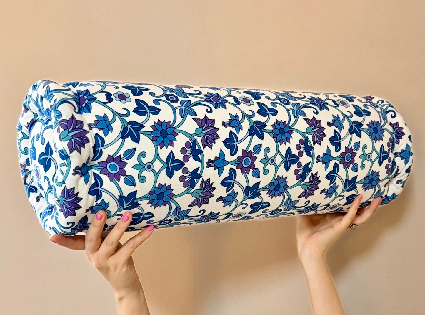 Round Bolster covered in Vintage 'Caribou' Fabric