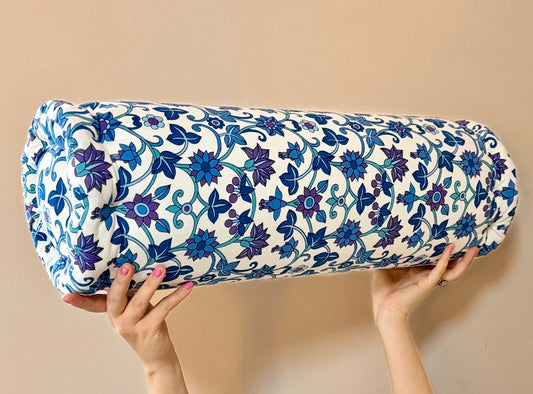 Round Bolster covered in Vintage 'Caribou' Fabric